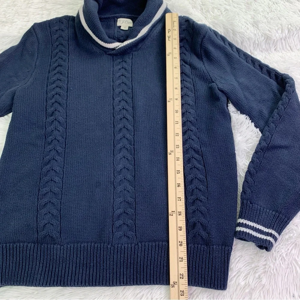 J Crew long sleeve Cotton cable-knit tipped shawl-collar sweater in‎ navy blue